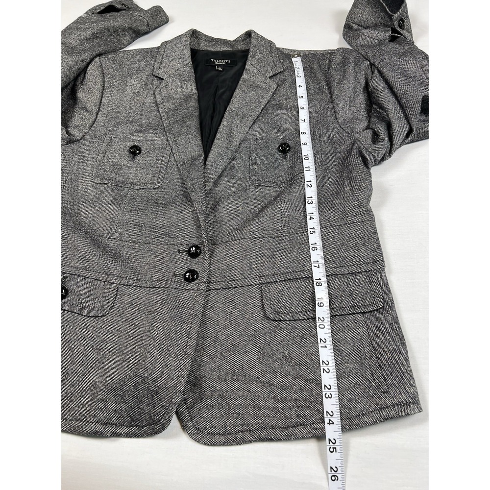 Talbots Blazer Women 16 Gray Wool Silk Blend Tweed Two Button Academia Jacket - Picture 15 of 16